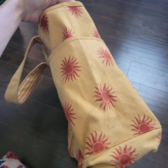 Free People Caravan Canvas Tote Sun Print Yellow Red Large Bag Boho Summer - Picture 4 of 9